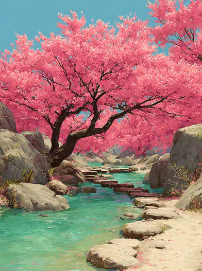 Malen nach Zahlen - Kirschblüten Landschaft