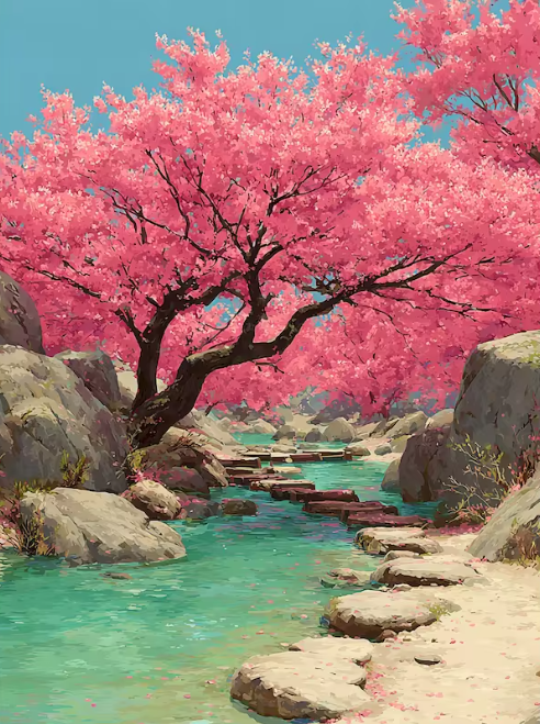 Malen nach Zahlen - Kirschblüten Landschaft