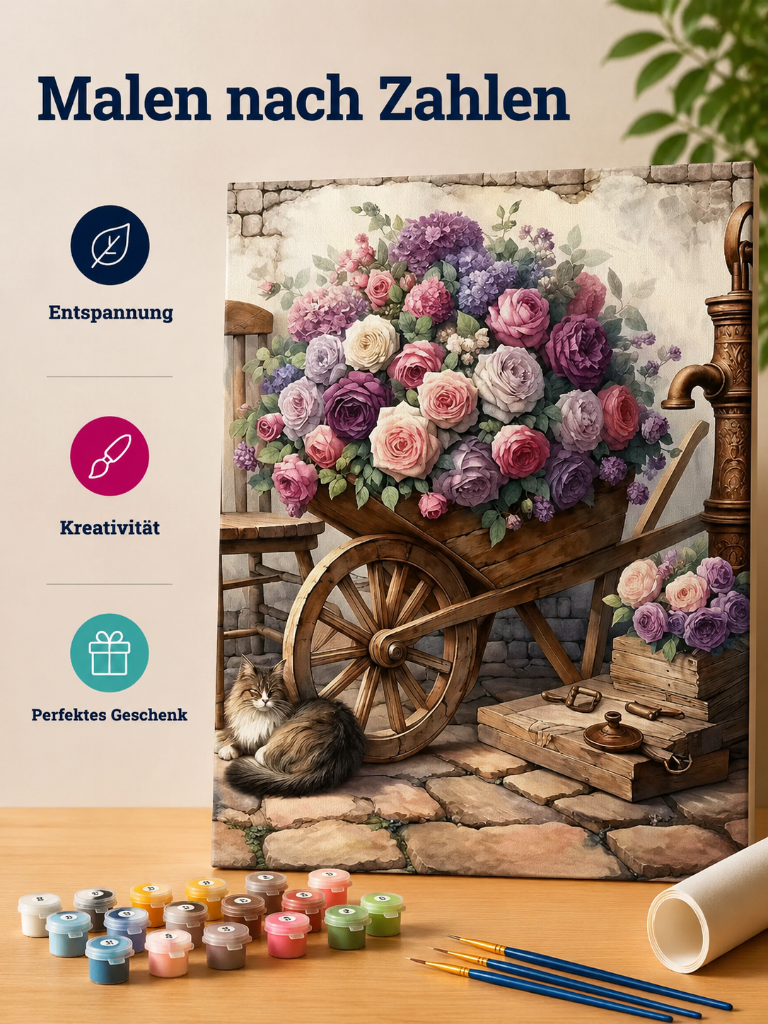 Malen nach Zahlen - Blumenwagen